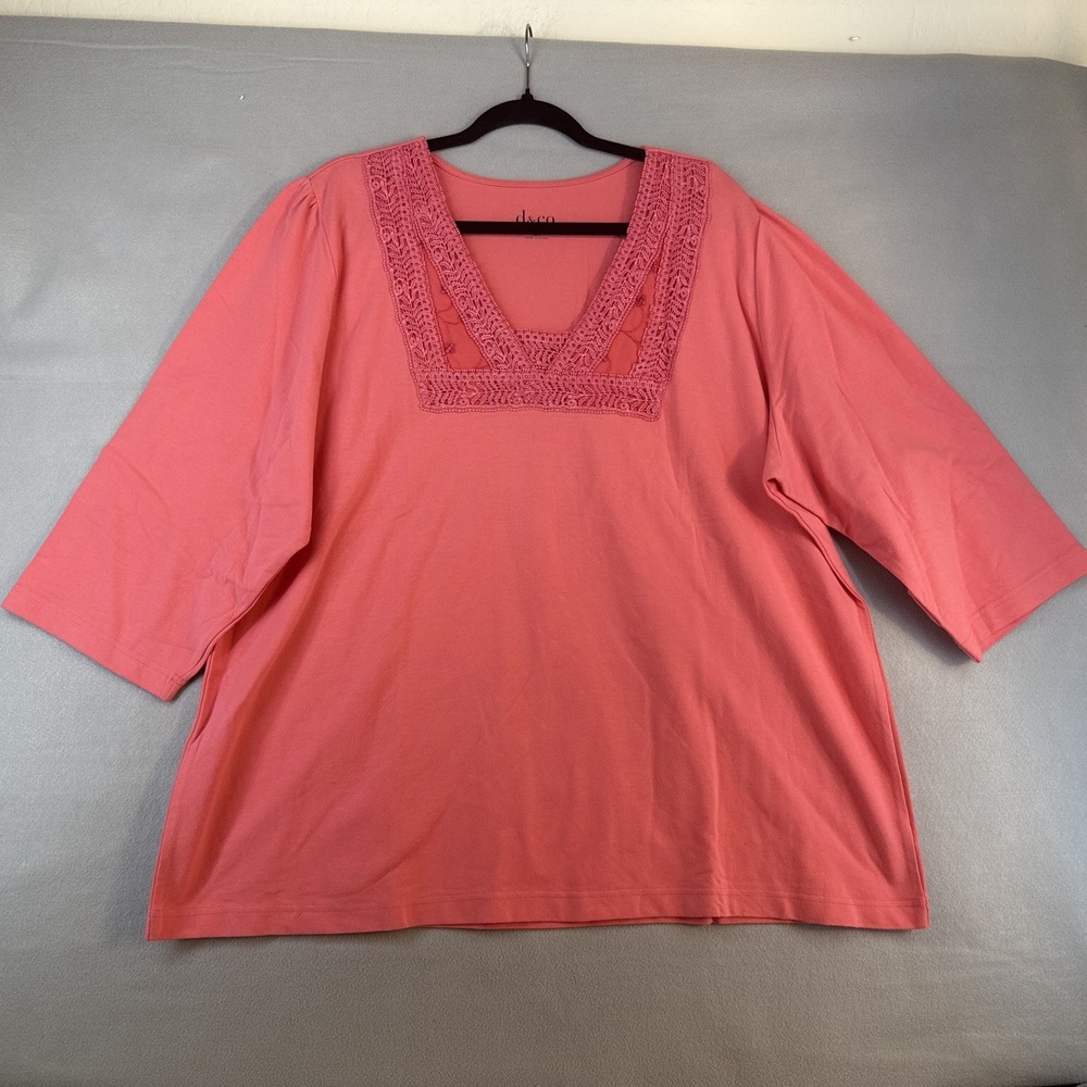 Denim And Company Plus Size 2X Top d&co Blouse, Embroidery Neckline, 96% Cotton